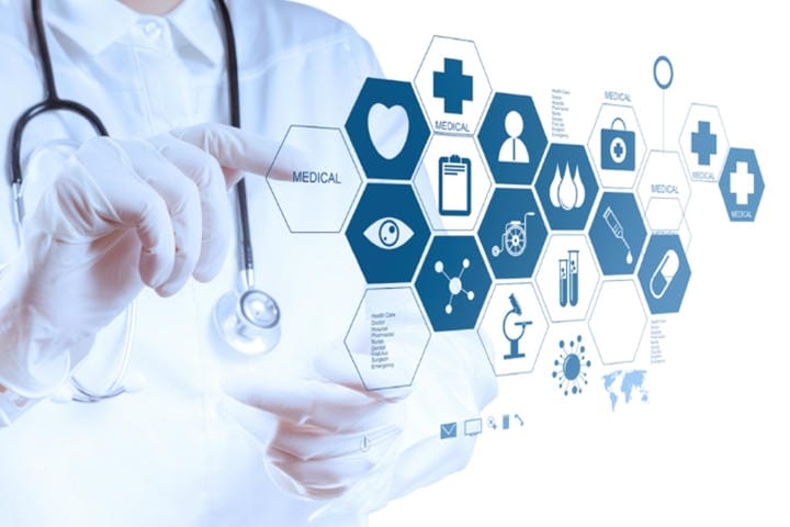 Doctor’s hand interacting with an abstract medical chart